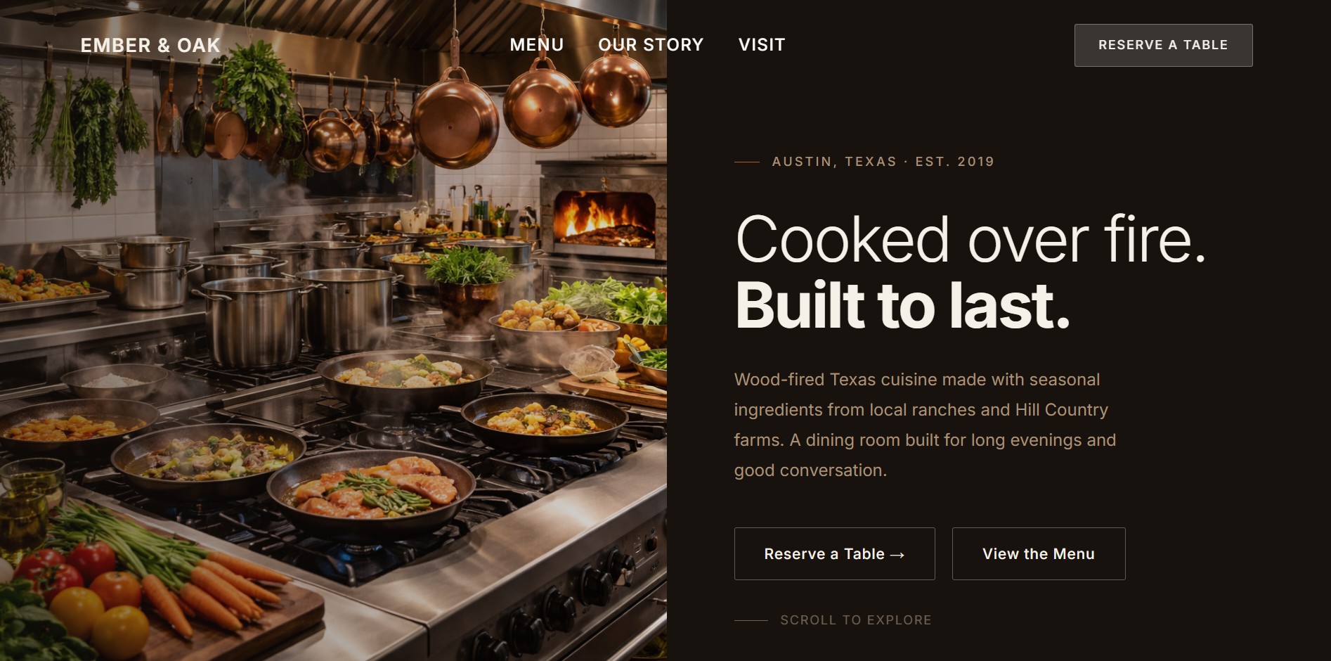 Ember & Oak restaurant website